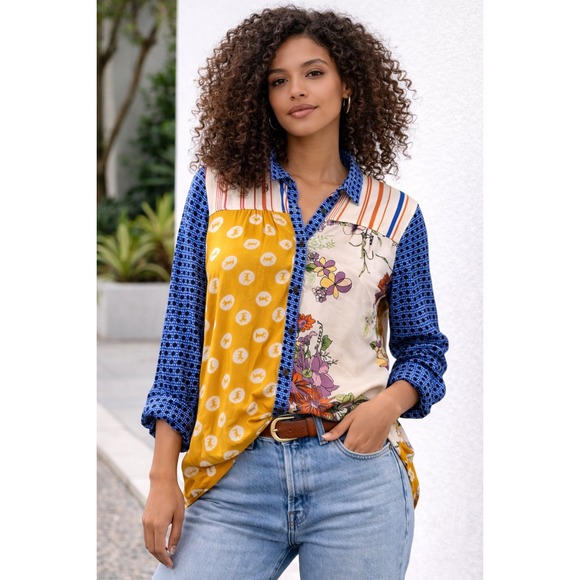 Maeve Tops - Maeve Anthropologie Patchwork Floral Polka Dot Artsy Boho Blouse SZ XS